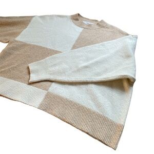 Mango Color Block Tan and Cream Sweater
